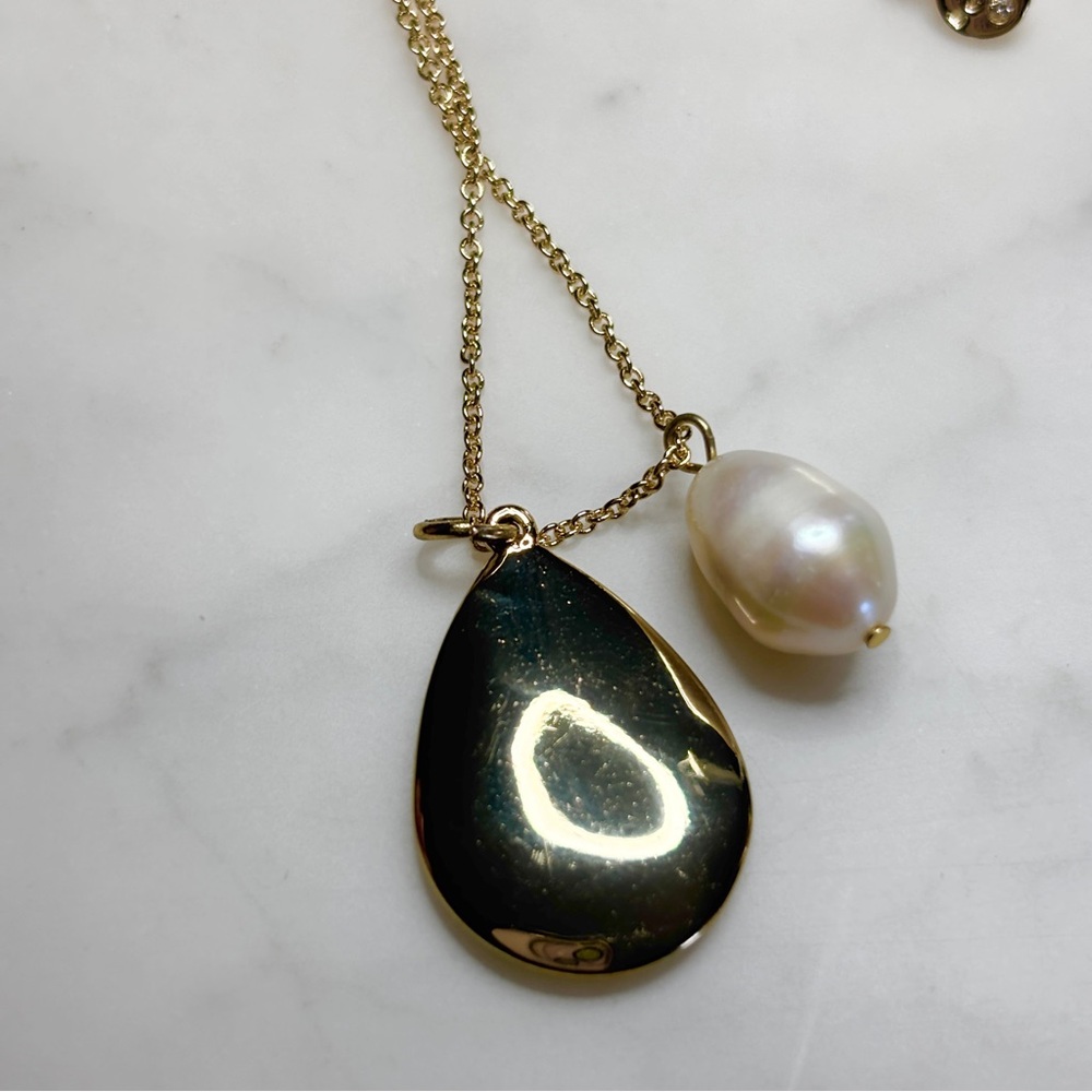 LOFT Gold Teardrop Pendant Necklace with Pearl Accent